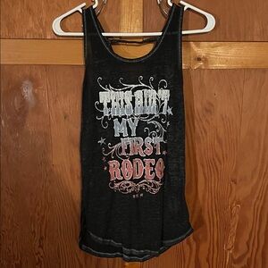 Maurices Black Tank Top with White and Red Print